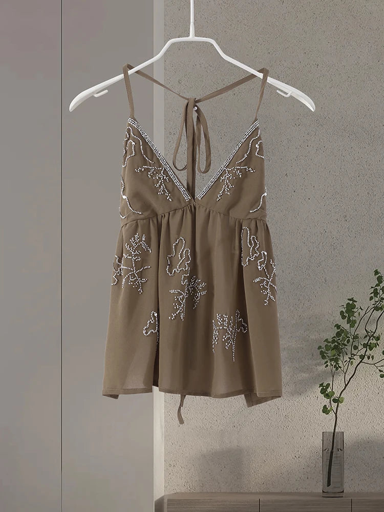 Sequins Bead Snowflake Midi Dress Women'S Fashion Sleeveless Backless Ruffle Pleated Dresses 2026 Summer Evening Vestido