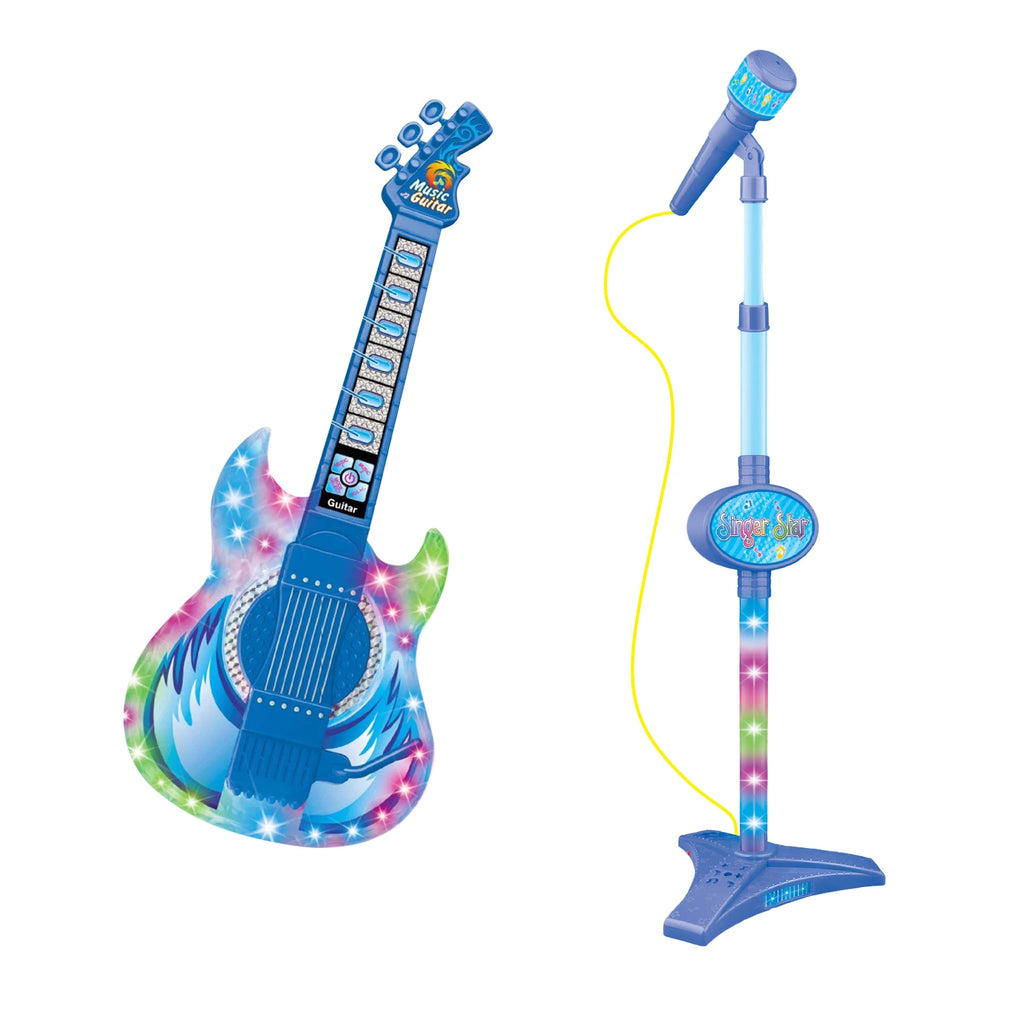 Karaoke Electronic Machine Children's Electric Light Multi-functional Guitar Instrument Set with Microphone Toys for Boys Girls