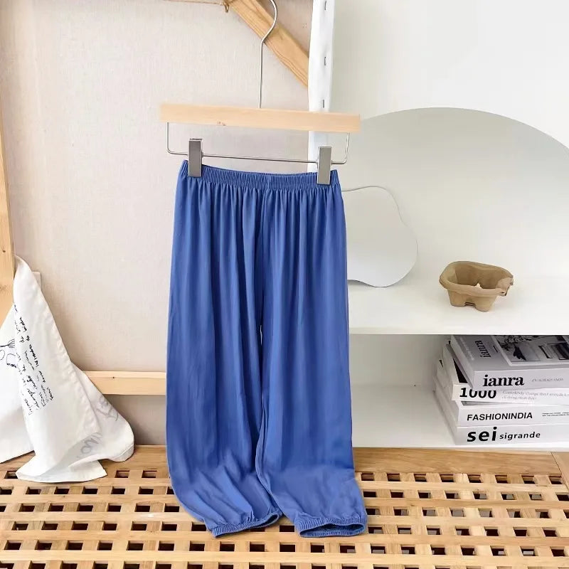 Children's Unisex Ice Silk Casual Pants - Cartoon Print Summer Home