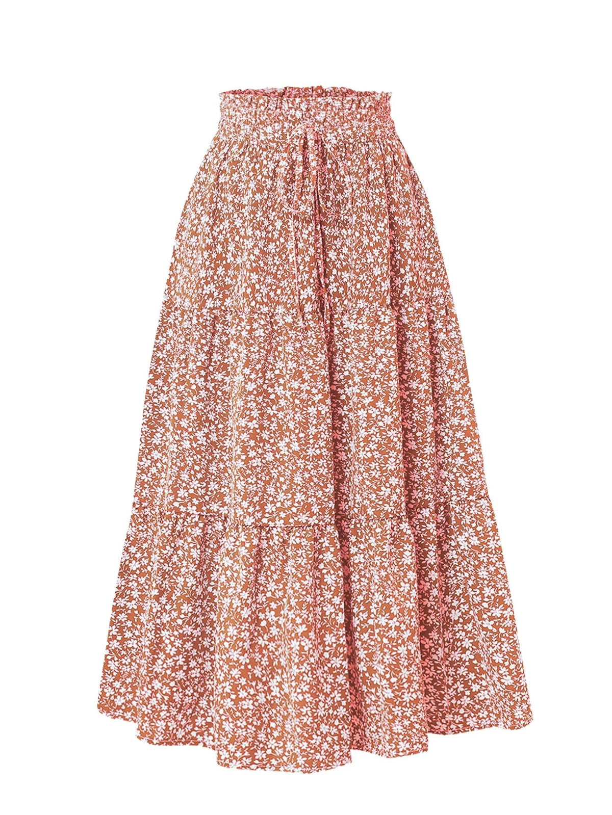 1PC Women's Summer Solid Color Bohemian A-line Midi Skirts 2026 New Female Vacation Casual Loose Faldas