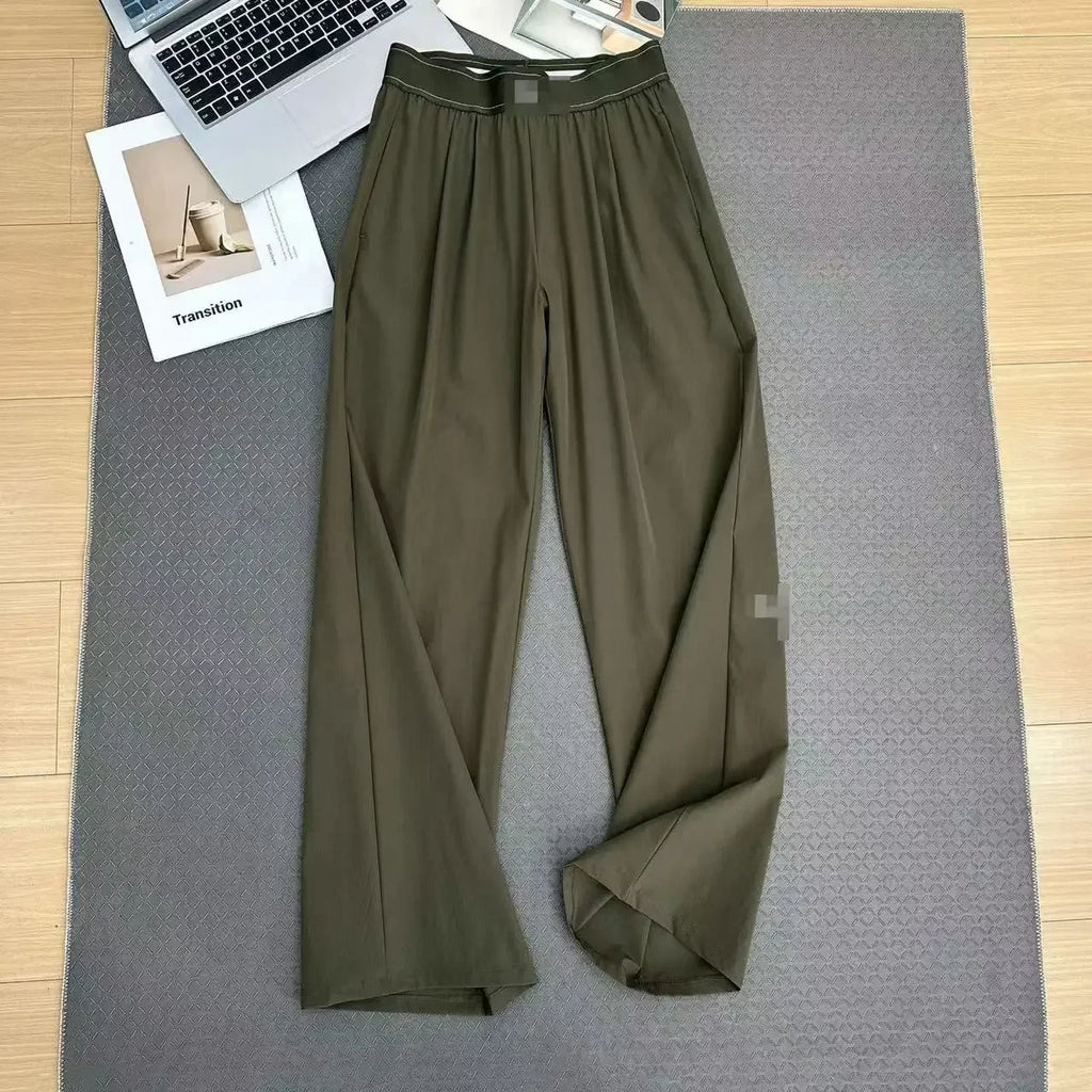 Women's High-Waisted Wide-Leg Casual Pants - Quick-Dry Ice Silk