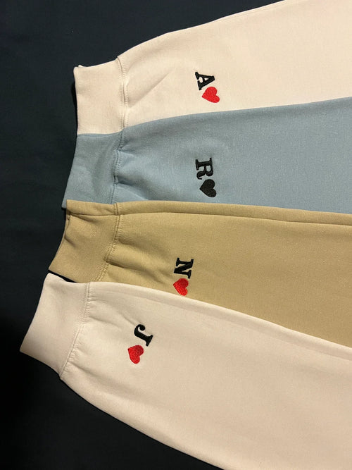 Custom Embroidered Roman Numeral Sweatshirt For Couples With Date Heart And Initial On Sleeve