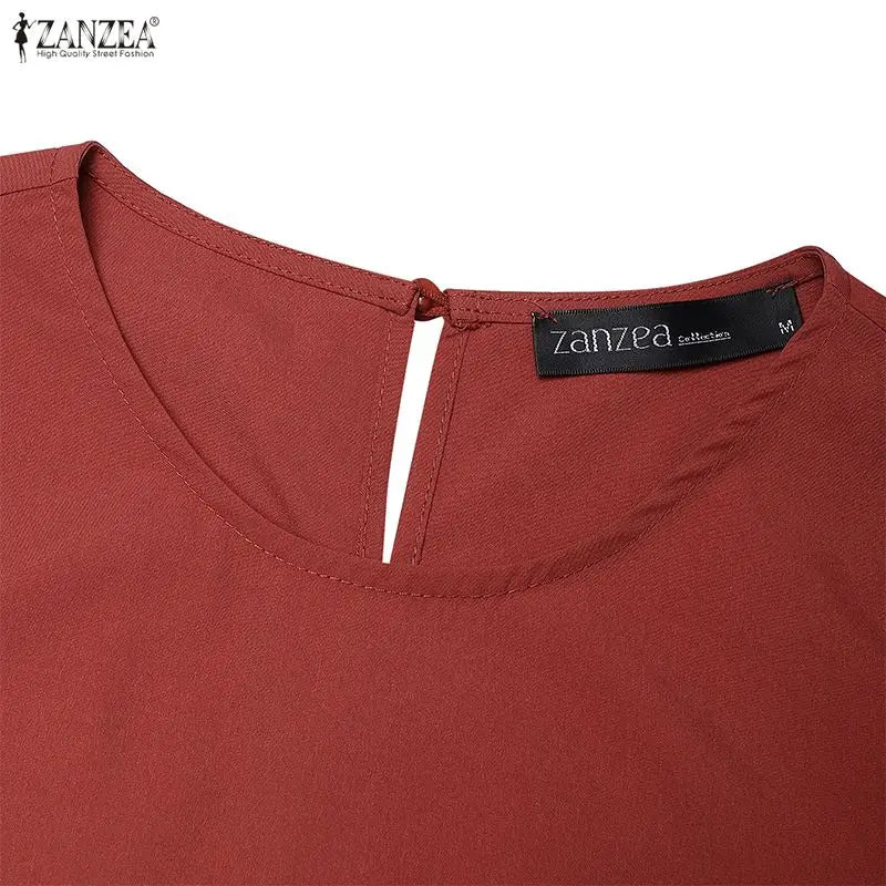 ZANZEA Women's Casual Ruffled Hem Dress O-Neck Half Sleeve A-Line Dress 2026 Summer Daily Solid Color Loose Robes Femme