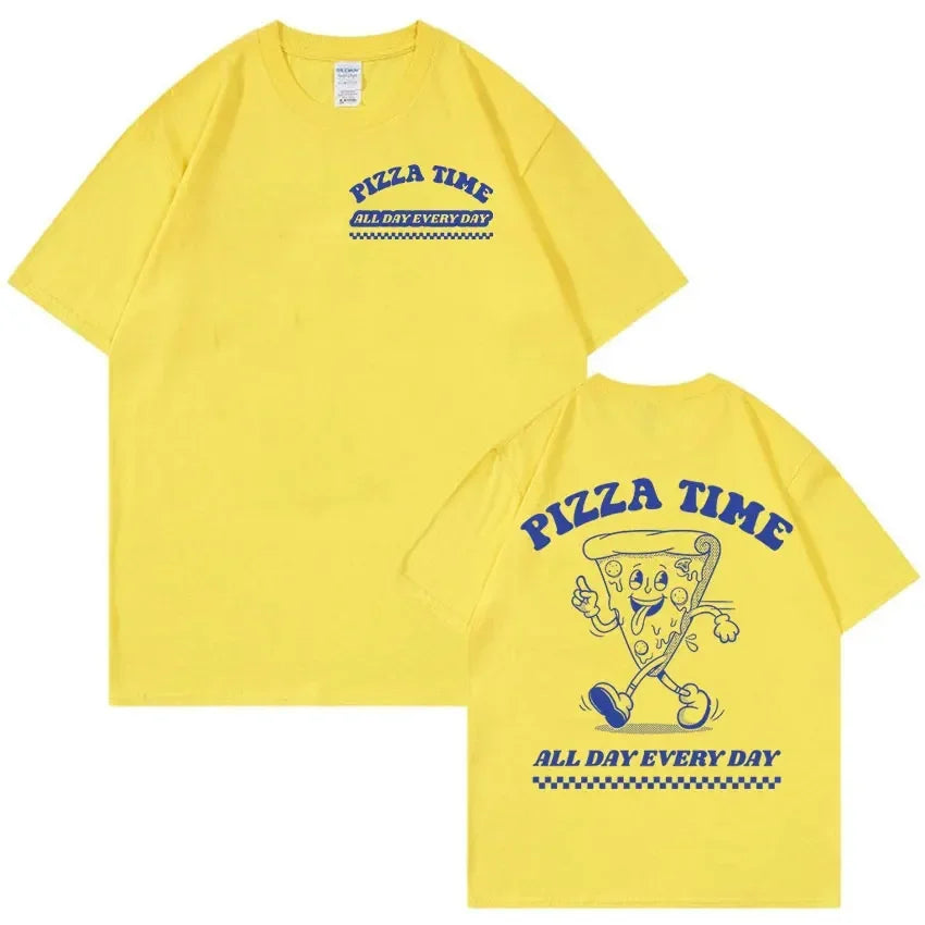 Funny Pizza Time All Day Every Day Cartoon Retro T Shirts Men Women'S Cute Aesthetic Fashion T-Shirt Casual Oversized Cotton Tees