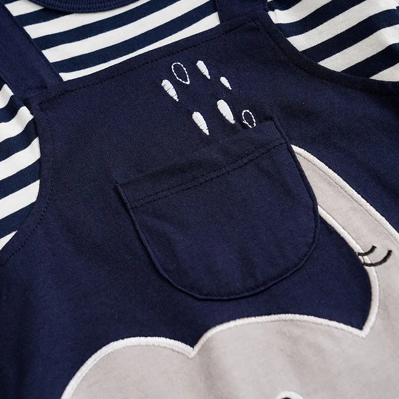 Baby Boys Girls Unisex Newborn Onesies Romper 0-18 Months Toddler Clothing Infant Long Sleeve Striped Elephant Cotton Jumpsuit