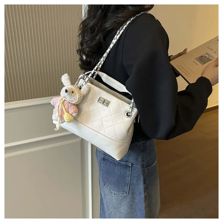 Korean Style Casual Women's Large Capacity Simple Tote Bag Fashion Trendy Underarm Leisure Handbag Daily Match PU Material