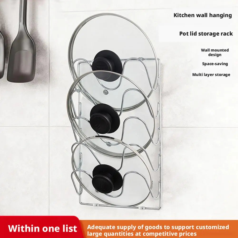 Estante Organizador de Cocina Colgante de Pared para Tapas de Olla, Estante Metálico de Cinco Niveles para Tapas de Olla, Antioxidante, Multifuncional, Estante de Almacenamiento de Tapas de Olla
