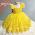 Pink Baby Children's Sheer Birthday Party Flower Girl Feather Dress Long Bow Pearl Pageant Communion Gown