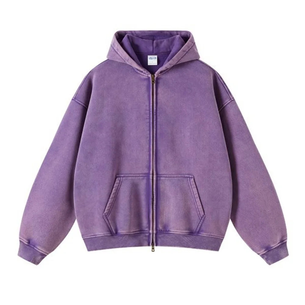 Maqvob High Quality Luxury Apparel Street Wear Euro Us Size Spring Autum Full Up Zipper Washed Batik Dye Hoodie