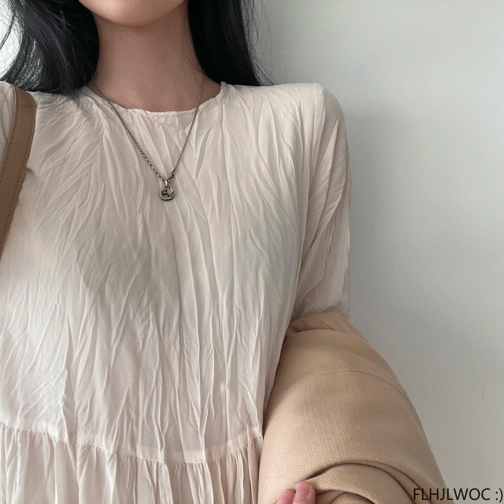 Autumn Spring Wrinkle Loose Dresses New Hot Women Cute Japan Style Retro Vintage Girls Holiday Casual Solid Apricot White Dress