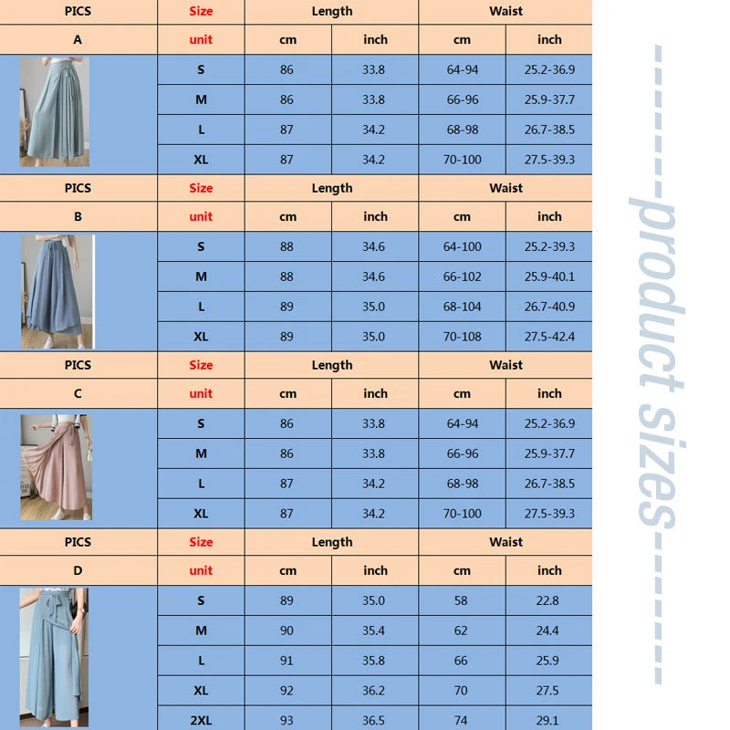 Summer Elastic Pleated Skirt Women Chiffon Trouser Skirt High Waist Casual Wide Leg Pants Fashion Streetwear Pants Pantalones
