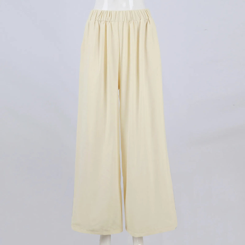 Women's High Waisted Wide Leg Pants - Casual Loose Cropped Trousers