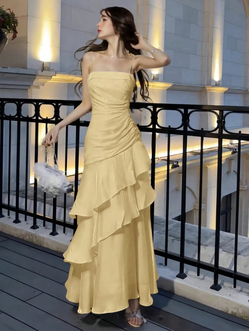 Women's Ruffles Elegant Romantic Spaghetti Straps Dresses Prom Gown Princess Graduation Party Sling DressFestival Formal Clothes
