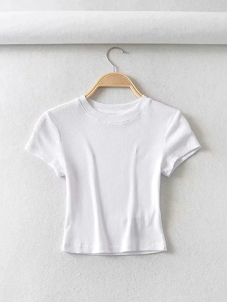 Summer Sexy Women'S O-Neck Short-Sleeve T-Shirt Slim Elastic Skinny Crop Tops