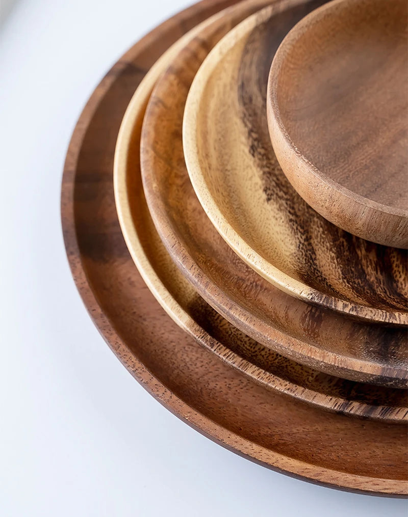 Wooden Dinner Plates Household Round Coffee Tray solid wood Tea saucer ins Japanese style dim sum For Food Snack Dishs