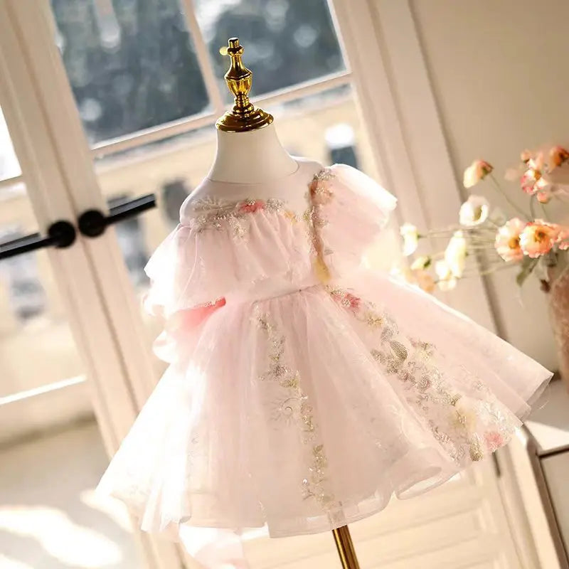 Dreamy Vow J472 Elegant Pink  Baby Girl Dress with Bow for Kids 1st Wedding Birthday Holiday Party Holiday Knee Length Ball Gown