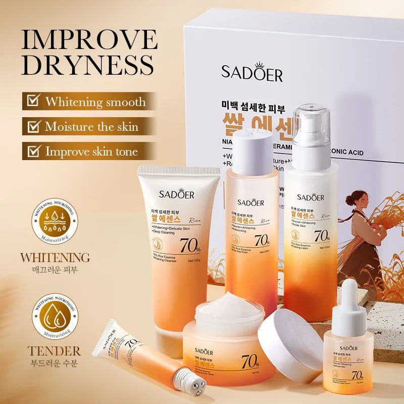 70% Rice Moisturizing Anti-Wrinkle Skincare 6pcs/Set - Firming, Lifting Hydrating Face Kit for All Skin Types Skin care Product