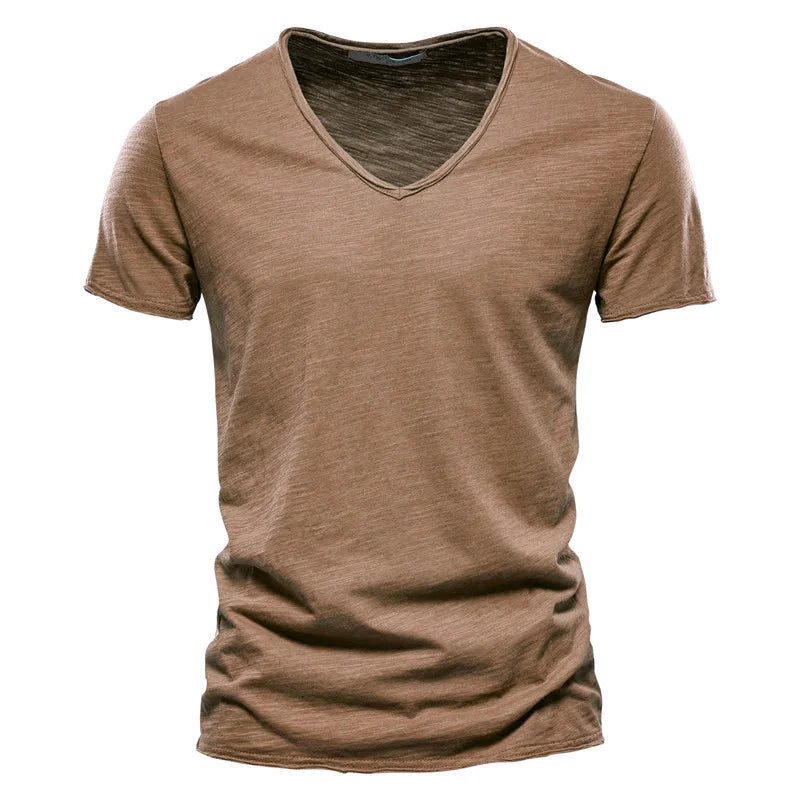 Aiopeson 100% Algodón Hombre Cuello V Camiseta Ajustada de Confort Premium Casual