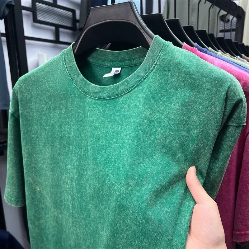Men's Heavy Cotton T-Shirt - Vintage Washed Oversized Casual Tee