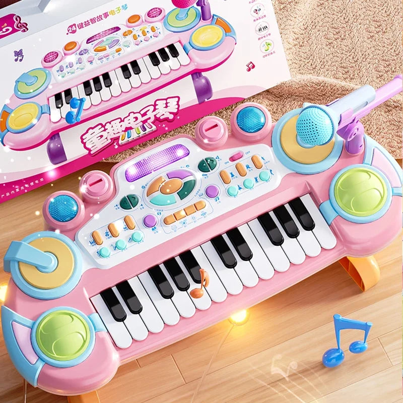 24 Key Kids Piano Keyboard with Microphone Electronic Musical Instrument Interactive Learning Toy Educational Gift for Girls Boy