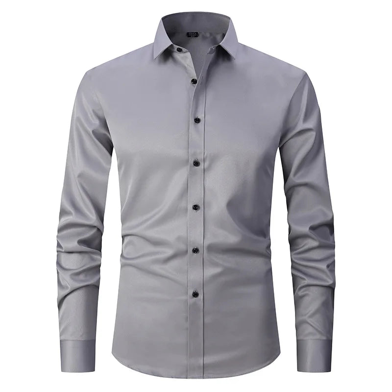 Men's Long Sleeve Dress Shirt Slim Fit Non-Iron Black Business Shirt