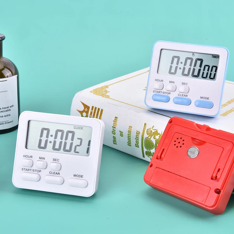 Digital Kitchen Timer with Large LCD Display, Alarm, and Stand - Black