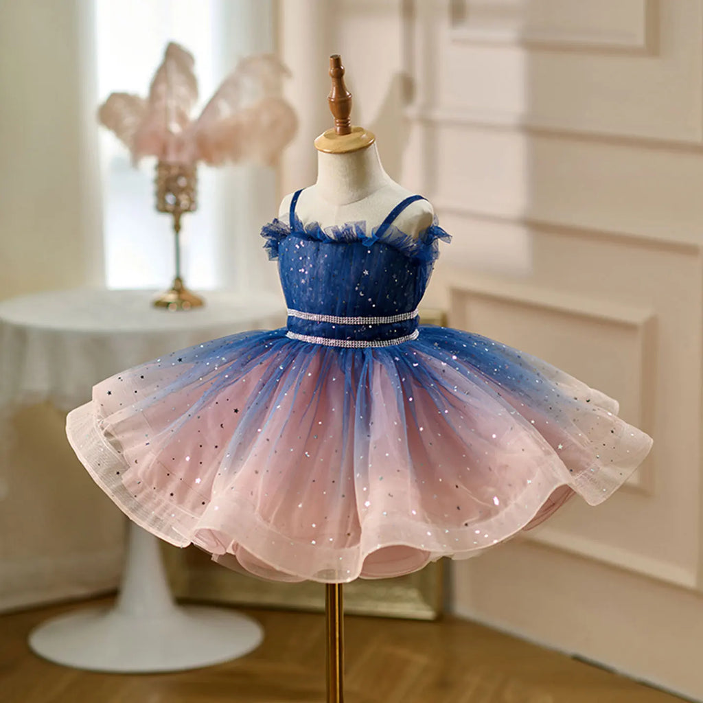 Dreamy Vow D159 Navy Blue Flower Girl Dress Shiny Knee Length Princess Kid Wedding Birthday Festival Party Pageant Formal Gown
