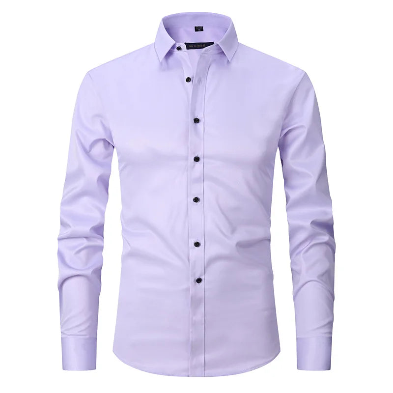 Men's Long Sleeve Dress Shirt Slim Fit Non-Iron Black Business Shirt