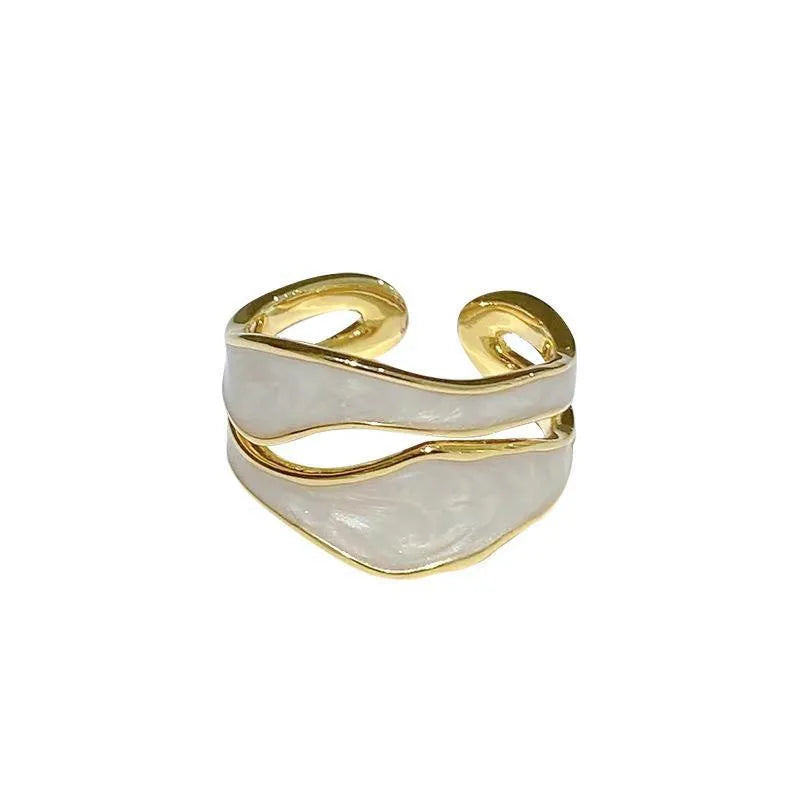 Retro Gold Color Double Oil Drip Open Rings For Women'S Luxury Irregular Adjustable Finger Ring 2023 New Trendy Wedding Jewelry