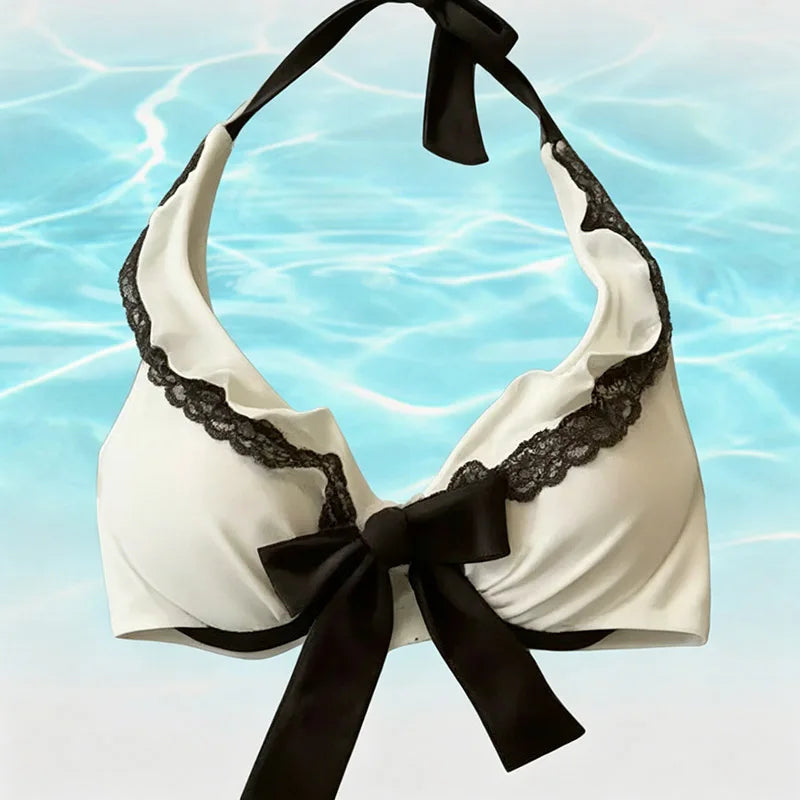 2000s Summer Aesthetic Women Clothing Kawaii Crop Top Bow Swimming set Sexy Harajuku Femme Camis Y2k Tank Tops Korea Camisole