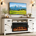 Fireplace TV Stand with Barn Door, 70 inch, Black | Farmhouse Fireplace Entertainment Center with Storage Cabinets, TV