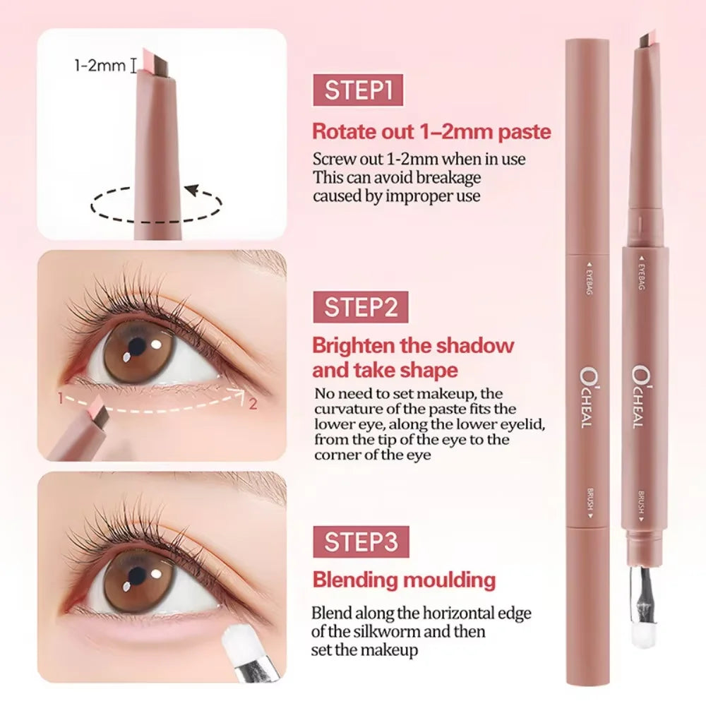 2 in 1 Bicolor Lying Silkworms Pencil Nude Pink Under-Eye Matte Highlighting Shadow Pencil Eyeshadow Brightening Makeup Pencil