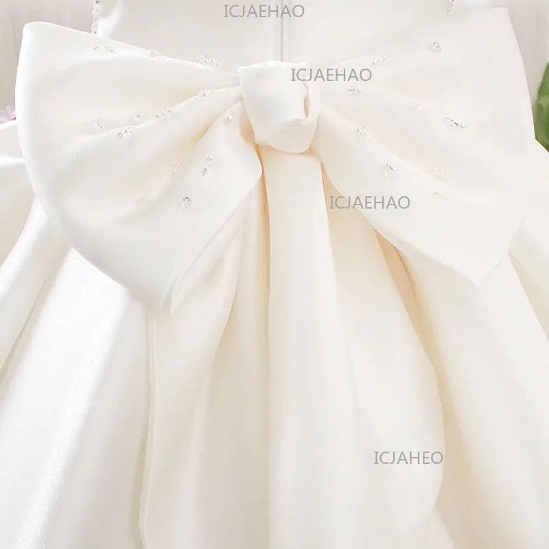 Wedding Princess Tutu Dress Baby First Birthday Party Kids Competition Children Flower Girl White Formal Performance Costume