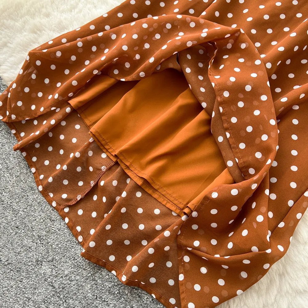 Long Dress Women Dresses Print Dot Vestidos Y2k Streetwear V Neck Lantern Sleeve Tight Waist Elegant Party Work 2026 Summer