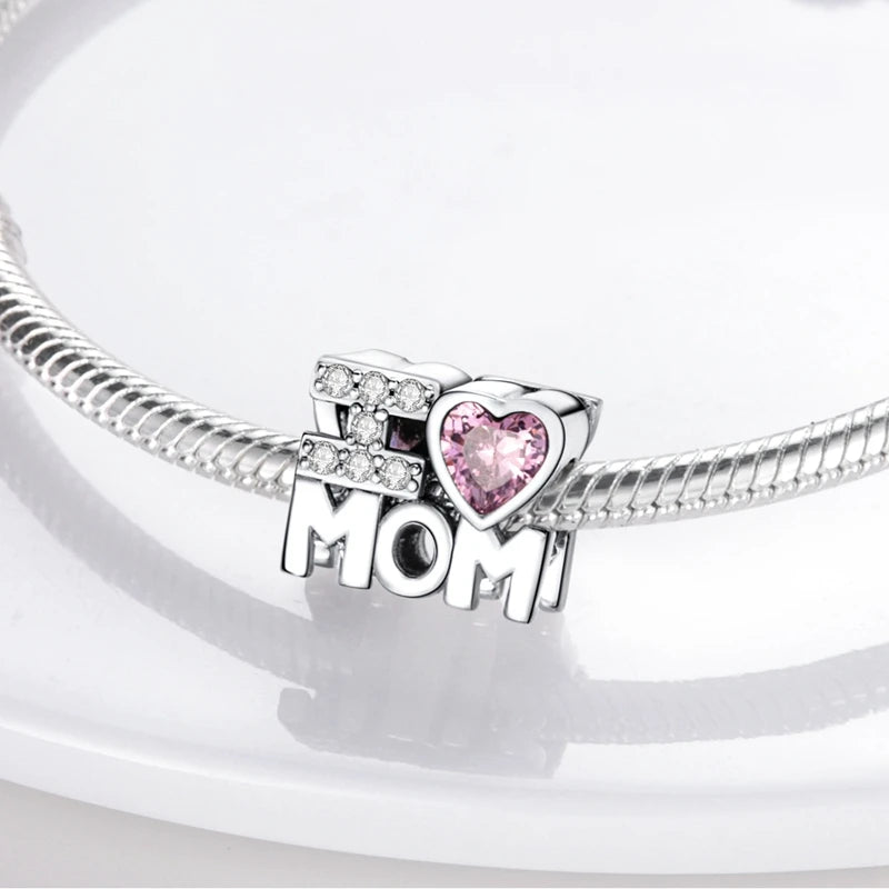 925 Sterling Silver Heart Charm Bead With Zircon Accent, GDTC Certified Fine Jewelry Gift For DIY Bracelet Makers