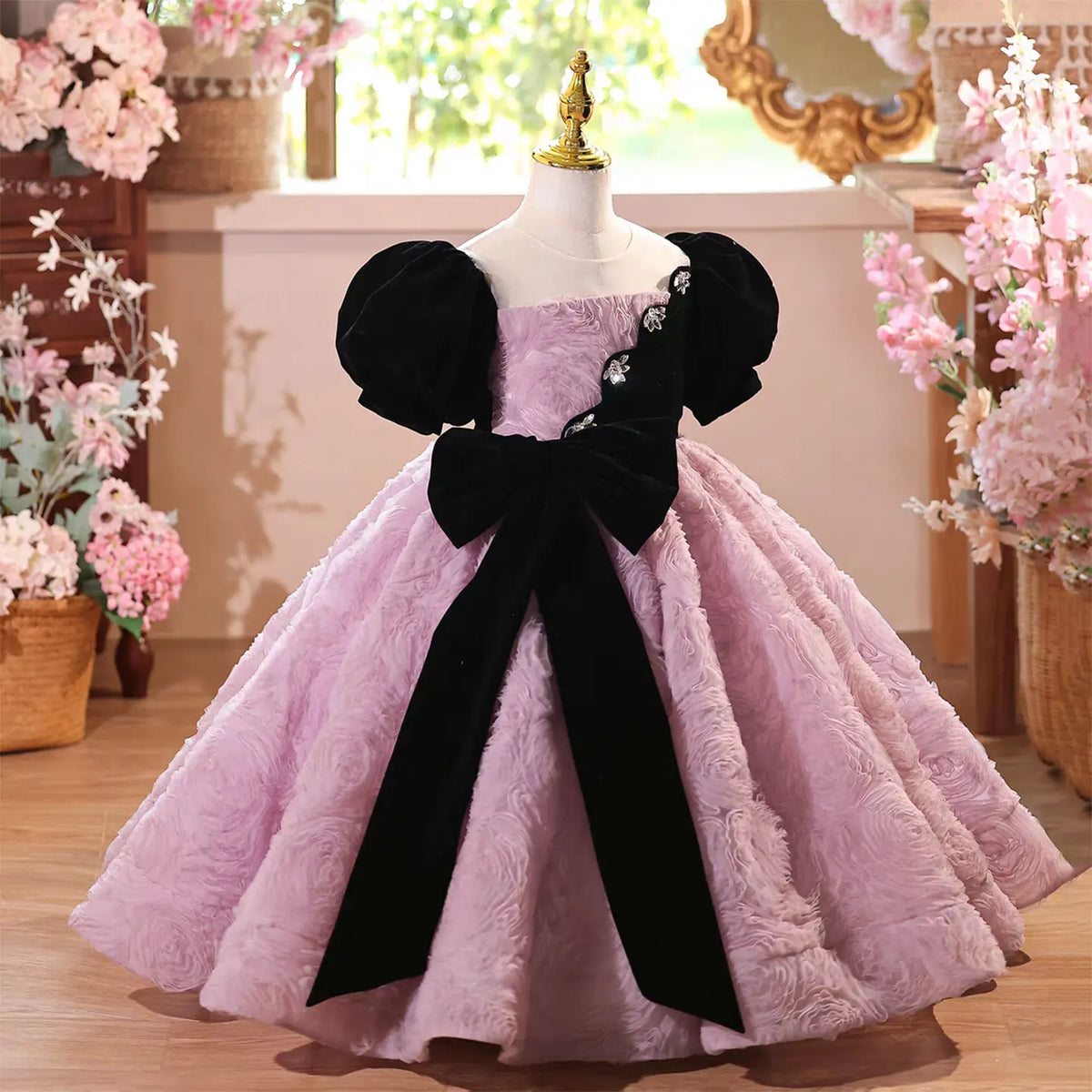 Dreamy Vow D162 Luxury Short Sleeve Beaded Flower Girl Dress Arabic Kids Long Princess Prom Wedding Evening Party Pageant Gown