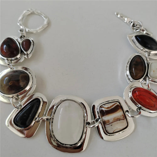 Boho Indian Vintage Resin Statement Bracelet For Women Gold Silver Plated Metal Links Charm Jewelry