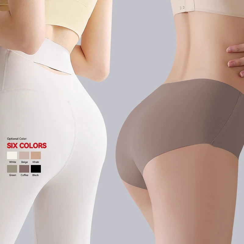 Falllsweet 4Pcs Women Seamless Silk Panties Soft Thin Female Underwear Sexy Mid-Rise Briefs Ice Silk Underpants Lingerie M-2XL