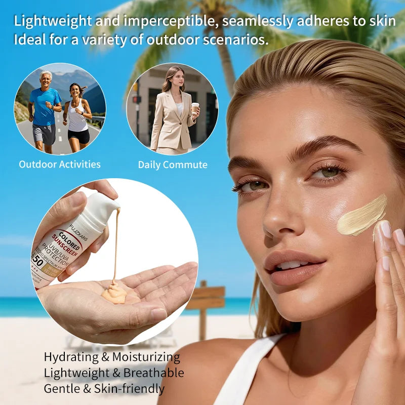 Tinted Sunscreen-Instant Glass Skin Glow BB Cream With SPF 50, Natural Glow,Waterproof, Warm Yellow Tone That Adapts To Skin