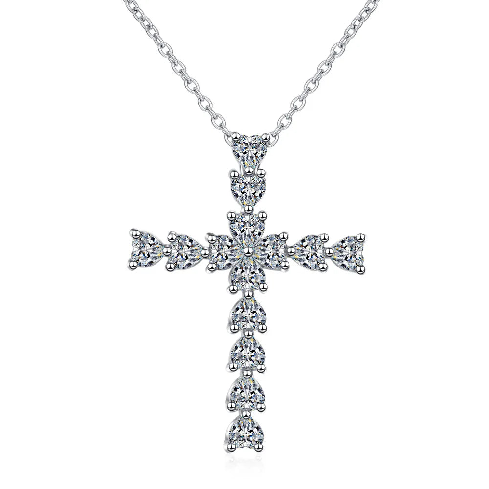 925 Sterling Silver 5A Zircon Cross Pendant Necklace for Women