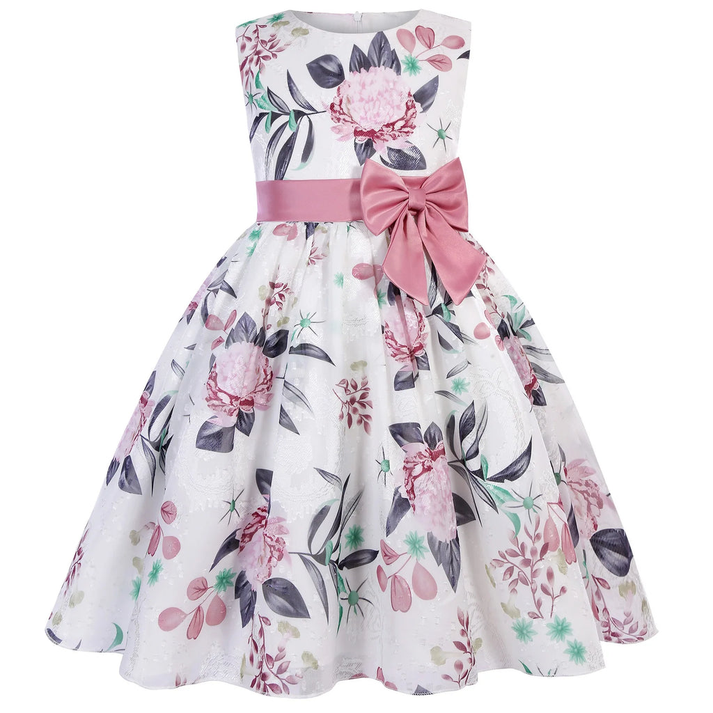 HETISO Girls Flower Dress Summer Retro Sleeveless Kids Princess Birthday Dresses Child Casual Clothes 2-10 Yrs