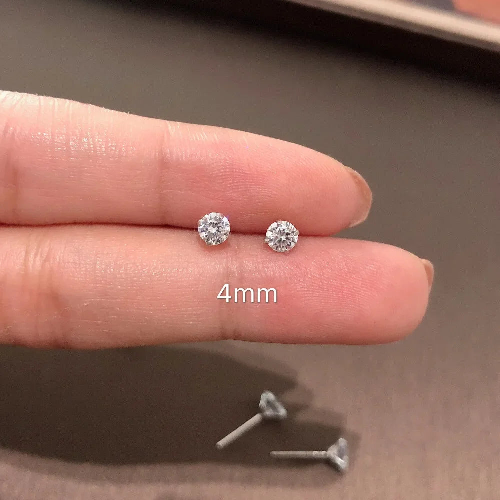 Sterling Silver Stud Earrings 925 Real Clear Crystal Cz Tiny Delicate For Women Teens Girls Jewelry