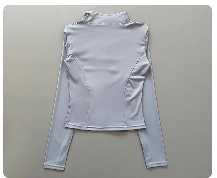 Women's Workout Jacket Stretch Fitted Zip Front Long Sleeve Running Yoga Slimming Waist-Cinching Stand Collar Quick-Dry Sportswe