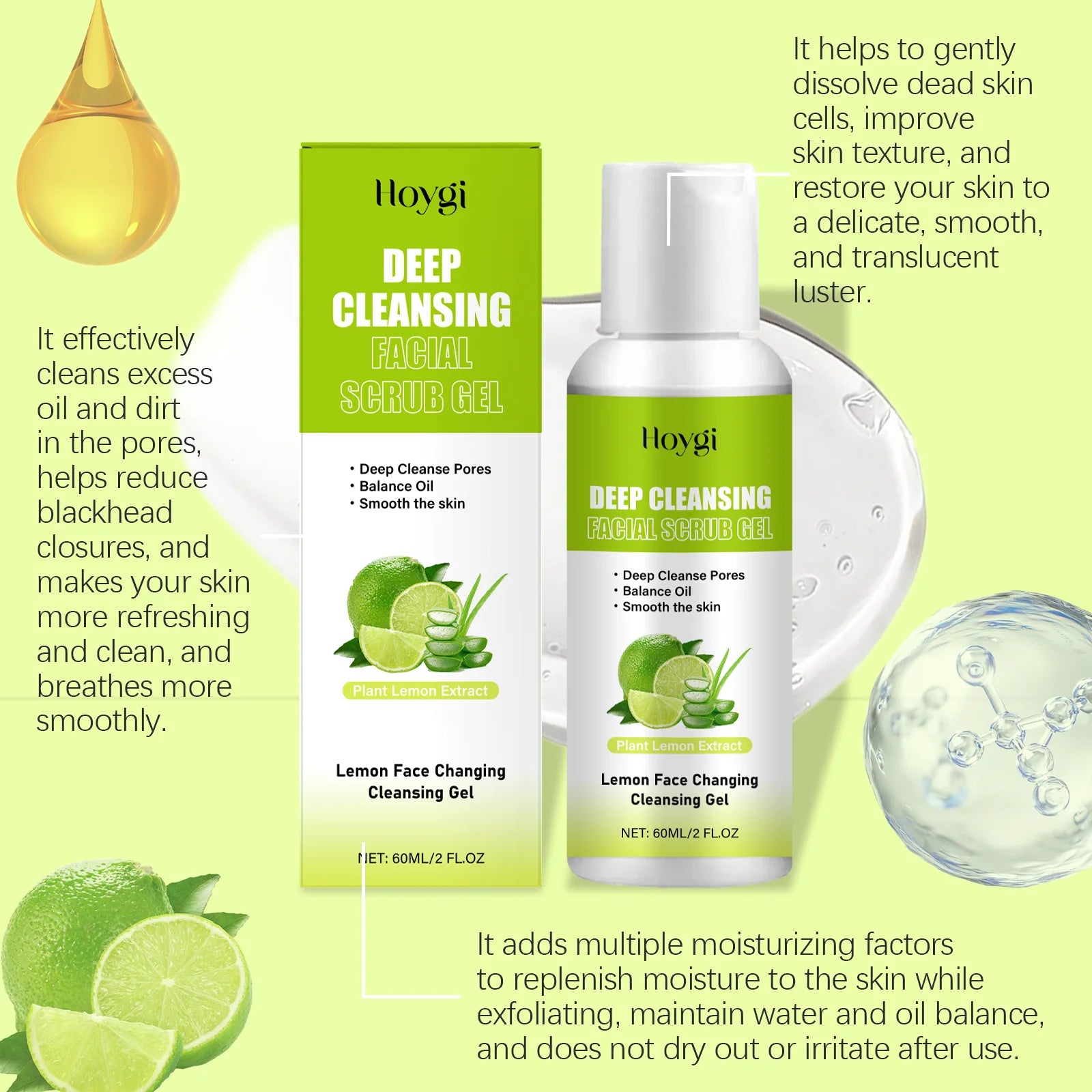 Facial Exfoliating Gel Mild Moisturizing Non-Drying Facial Skincare Treatment Hydrating Pore Refining Smooth Skin Exfoliating