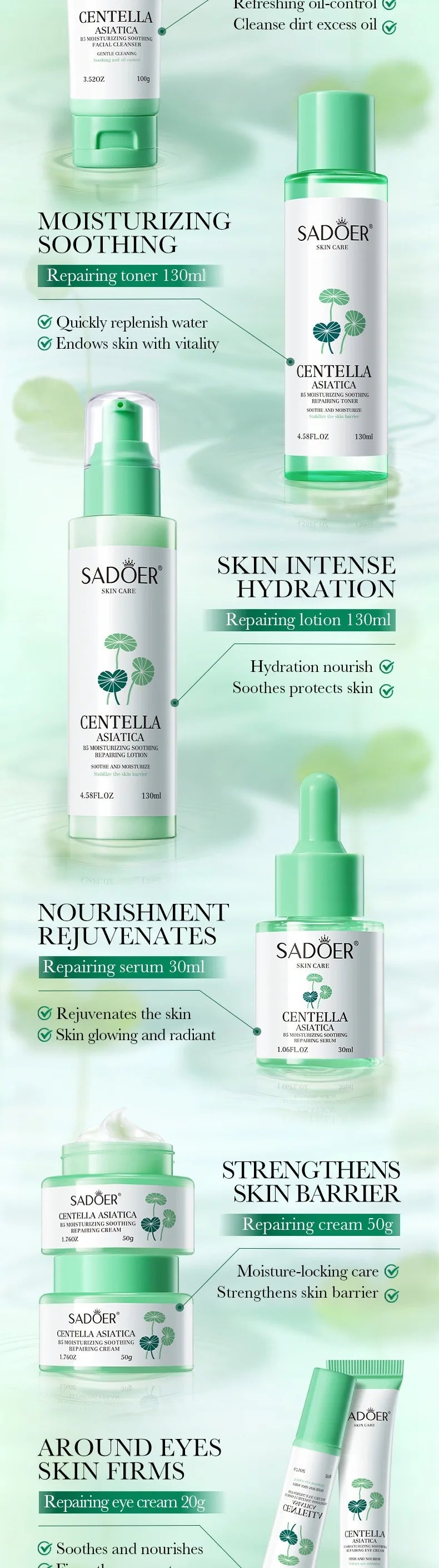 Centella asiatica Moisturizing Anti-Wrinkle Skincare Set - Firming, Lifting Hydrating Face Kit for All Skin Types Skin care