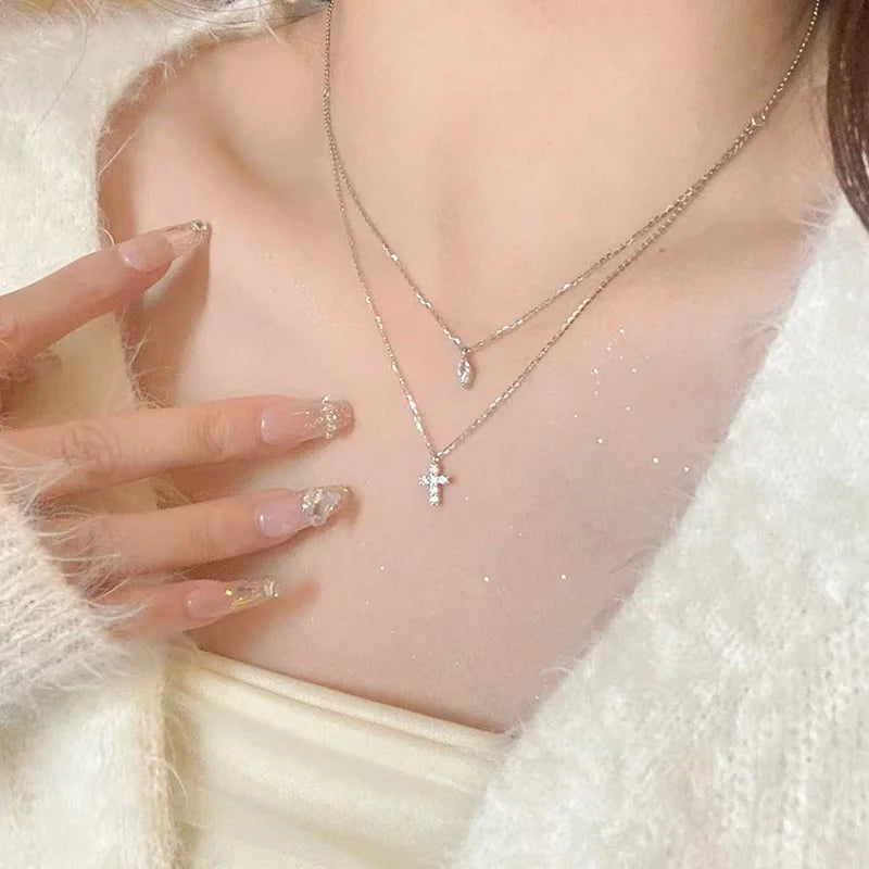 New 925 Sterling Silver Cross Necklace Style Geometric Style Woman Pendant Choker Birthday Exquisite Jewelry