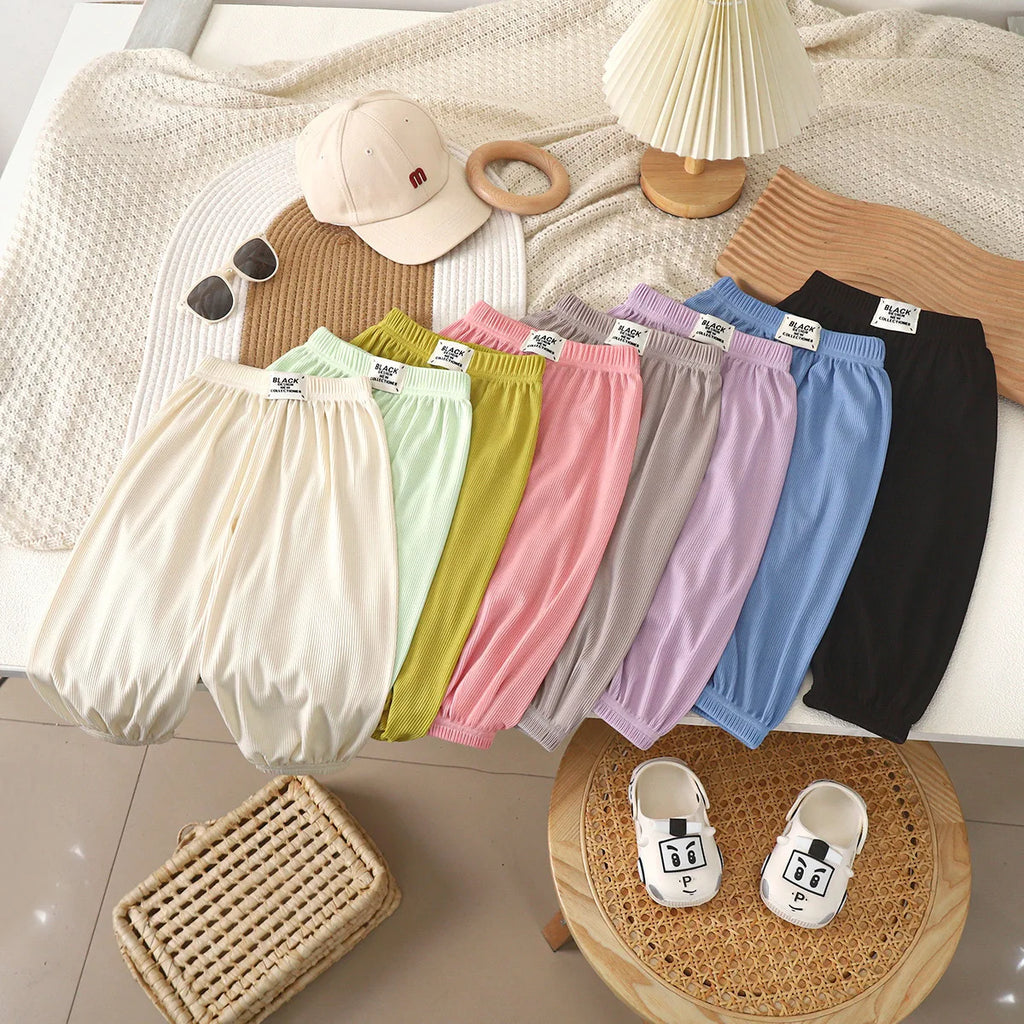 Children's mosquito-proof pants summer baby ice silk bloomers thin sweatpants boys and girls casual nine-point pants