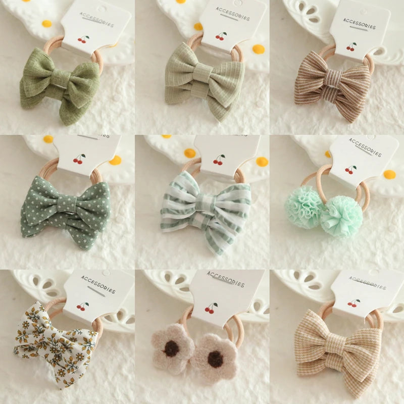 AITOUSHI Girls' Elastic Hair Bow Ties - Cotton Printed Hair Rope