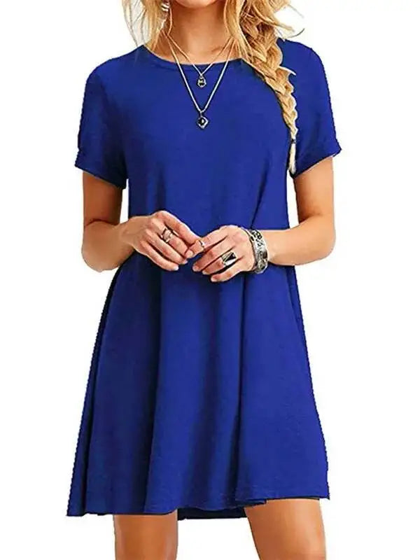 Women Casual Short Sleeve T Shirt Dress Vintage O Neck Print Loose Mini Dress Elegant Simple Mini Dress Streetwear Sundress