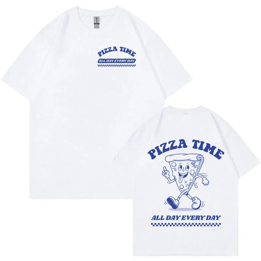 Funny Pizza Time All Day Every Day Cartoon Retro T Shirts Men Women'S Cute Aesthetic Fashion T-Shirt Casual Oversized Cotton Tees